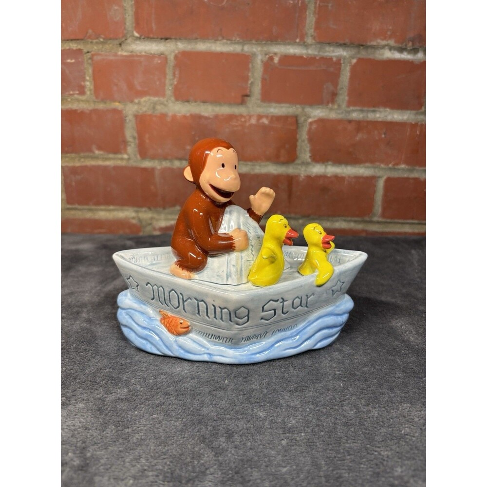 Vintage 90s 1997 Curious George Ceramic Windup Musical Figurine Music Box